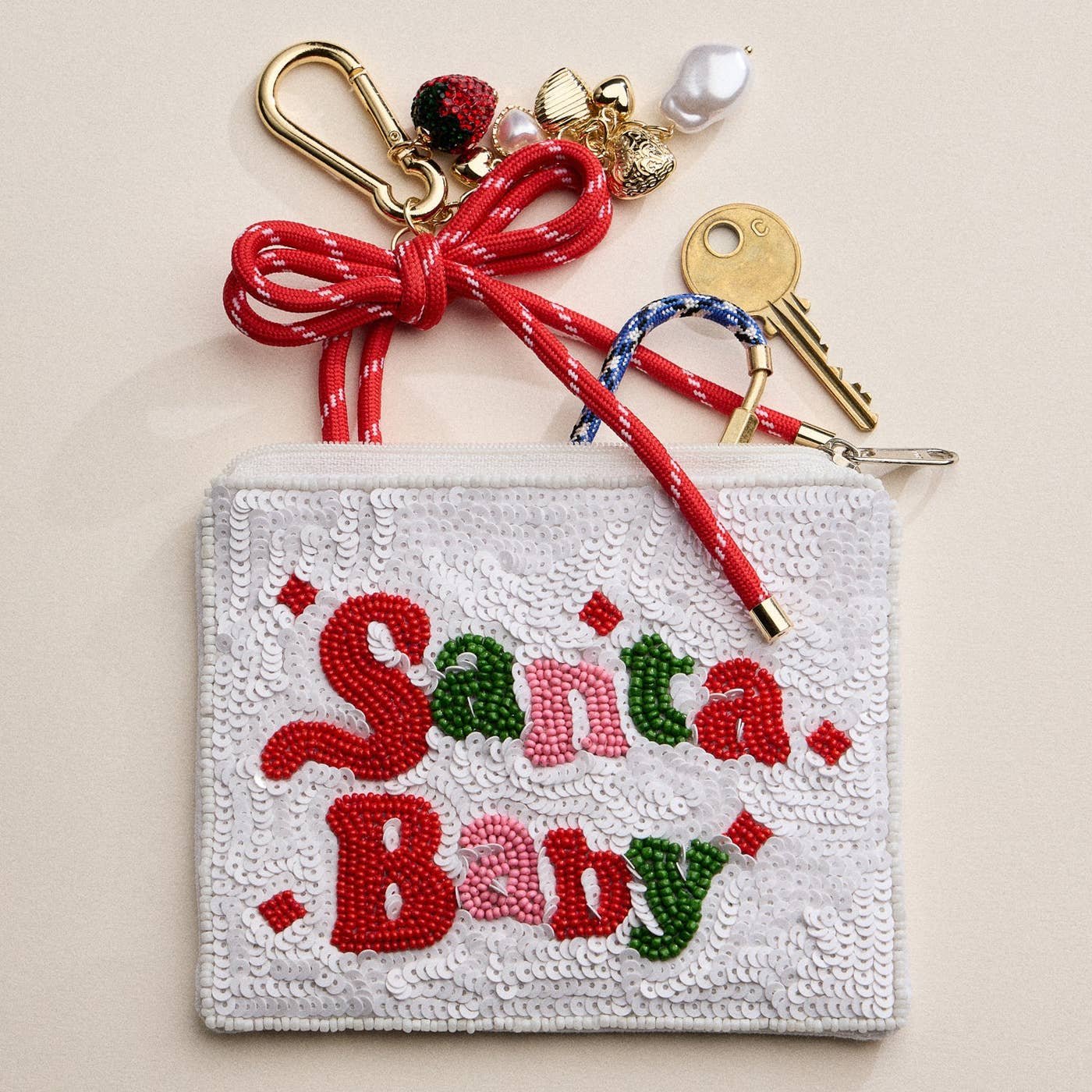Seed Beaded Santa Baby Coin Pouch | Christmas Coin Pouch