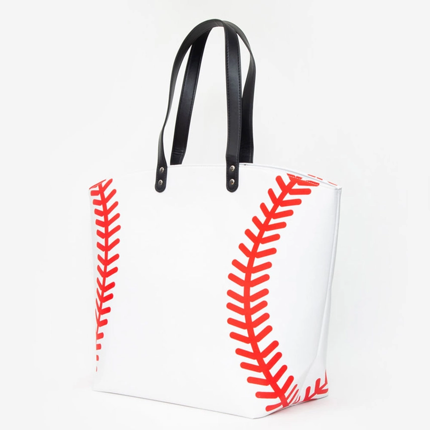 Baseball Stitch Large Tote Bag / Shoulder Bag (White)