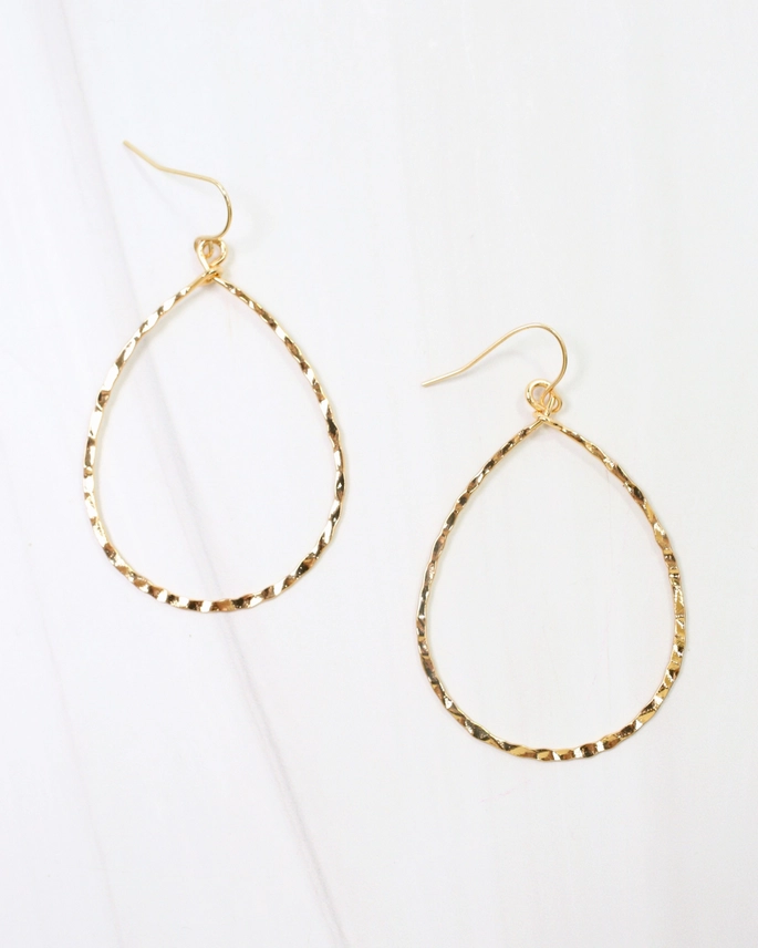 Griffith Textured Teardrop Hoop Earring WR Gold