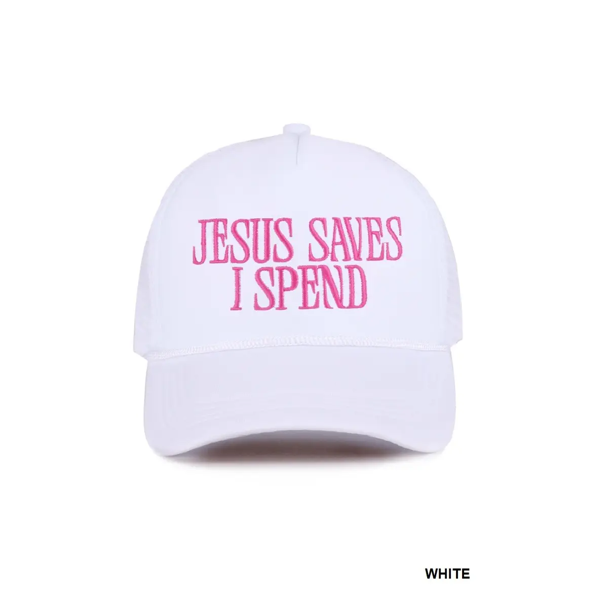 Jesus Saves I Spend Mesh Trucker Cap (WHITE / 1(ONE SIZE))