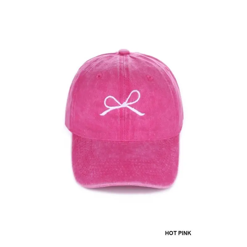 Coquette Ribbon Bow Embroidery Washed Hat (HOT PINK / 1 (ONE SIZE))