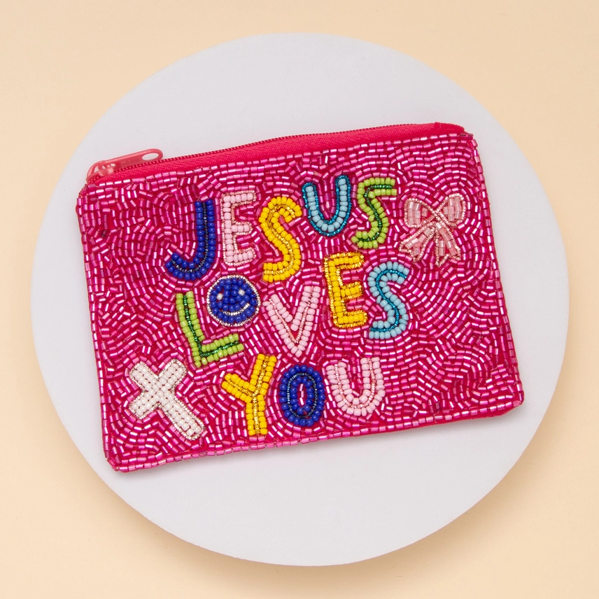 Jesus Loves You Seed Beaded Coin Bag