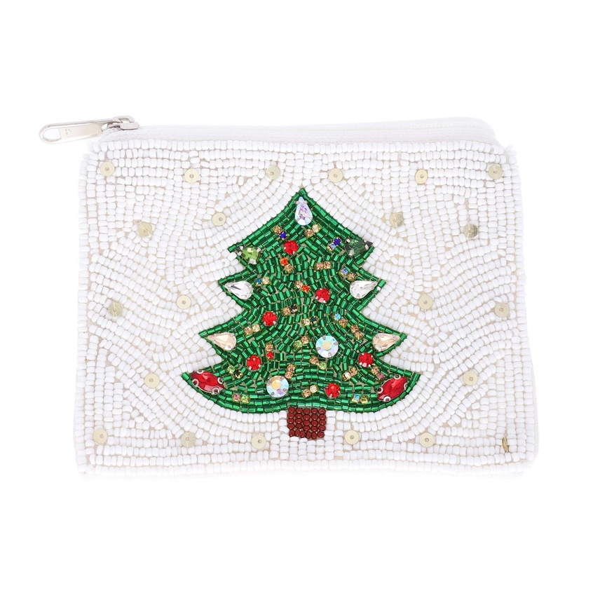 Christmas Tree Beaded Coin Bag (White)