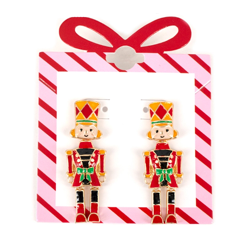 Christmas Enamel Nutcracker Post Earrings (Red)