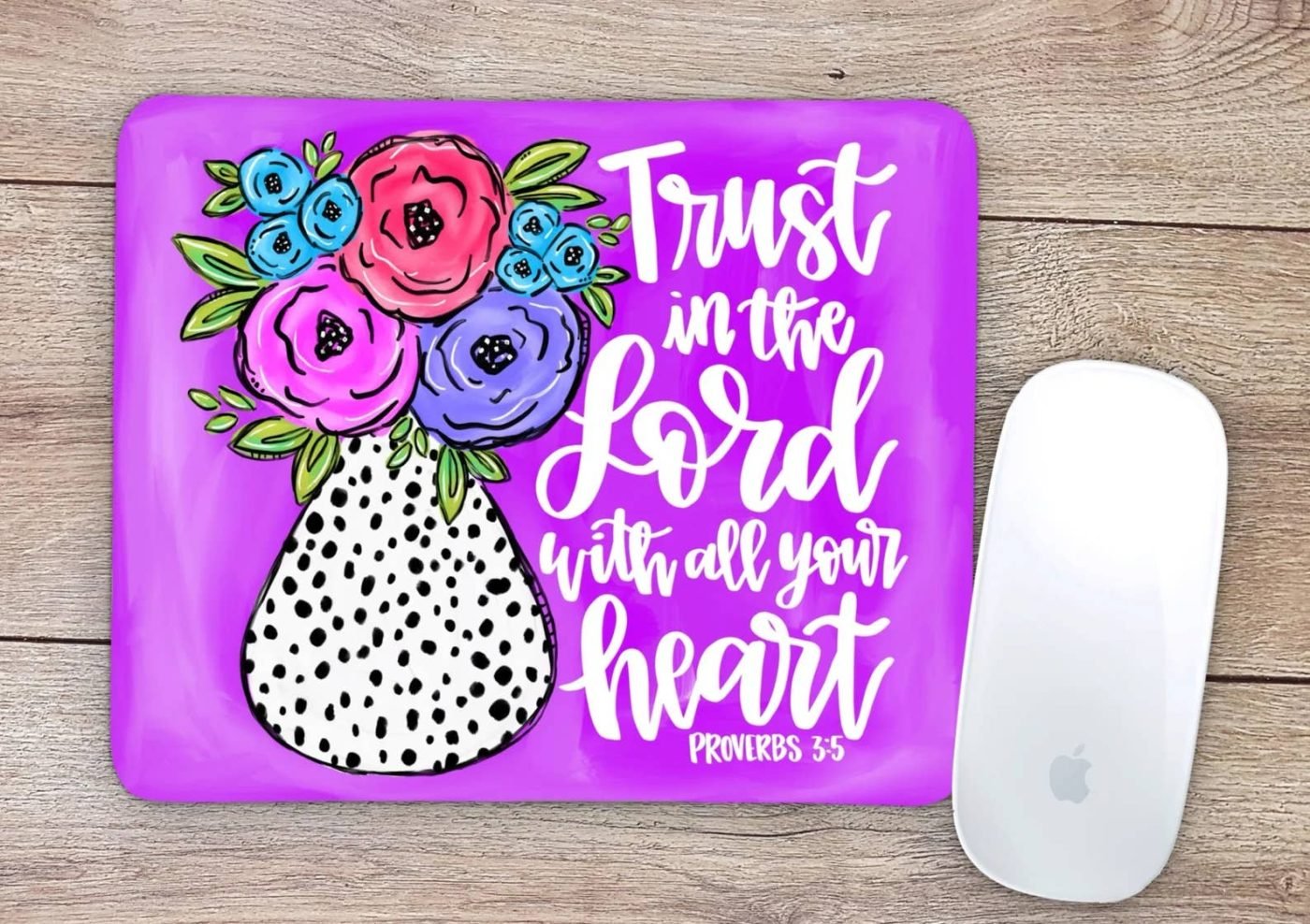 Trust In The Lord Flower Jar Dalmatian Print Mouse Pad
