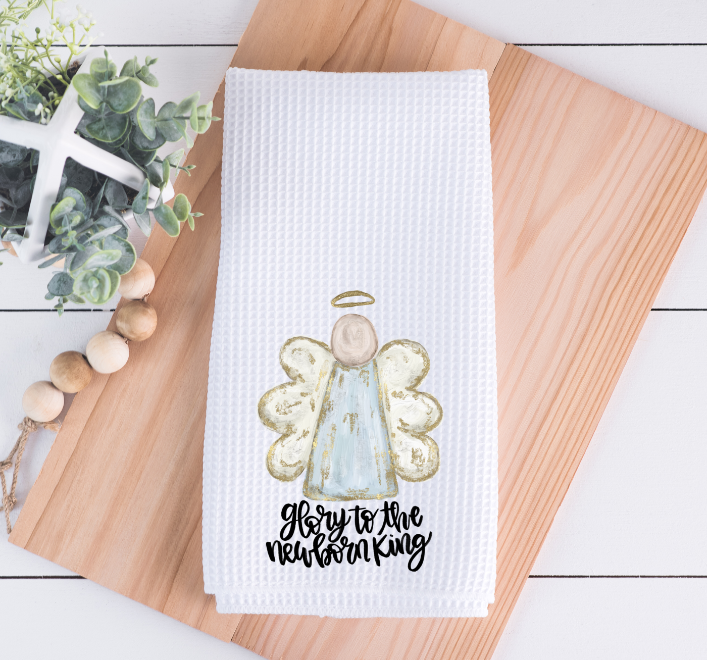 Painted Angel Christmas Waffle Weave Kitchen Dish Towel
