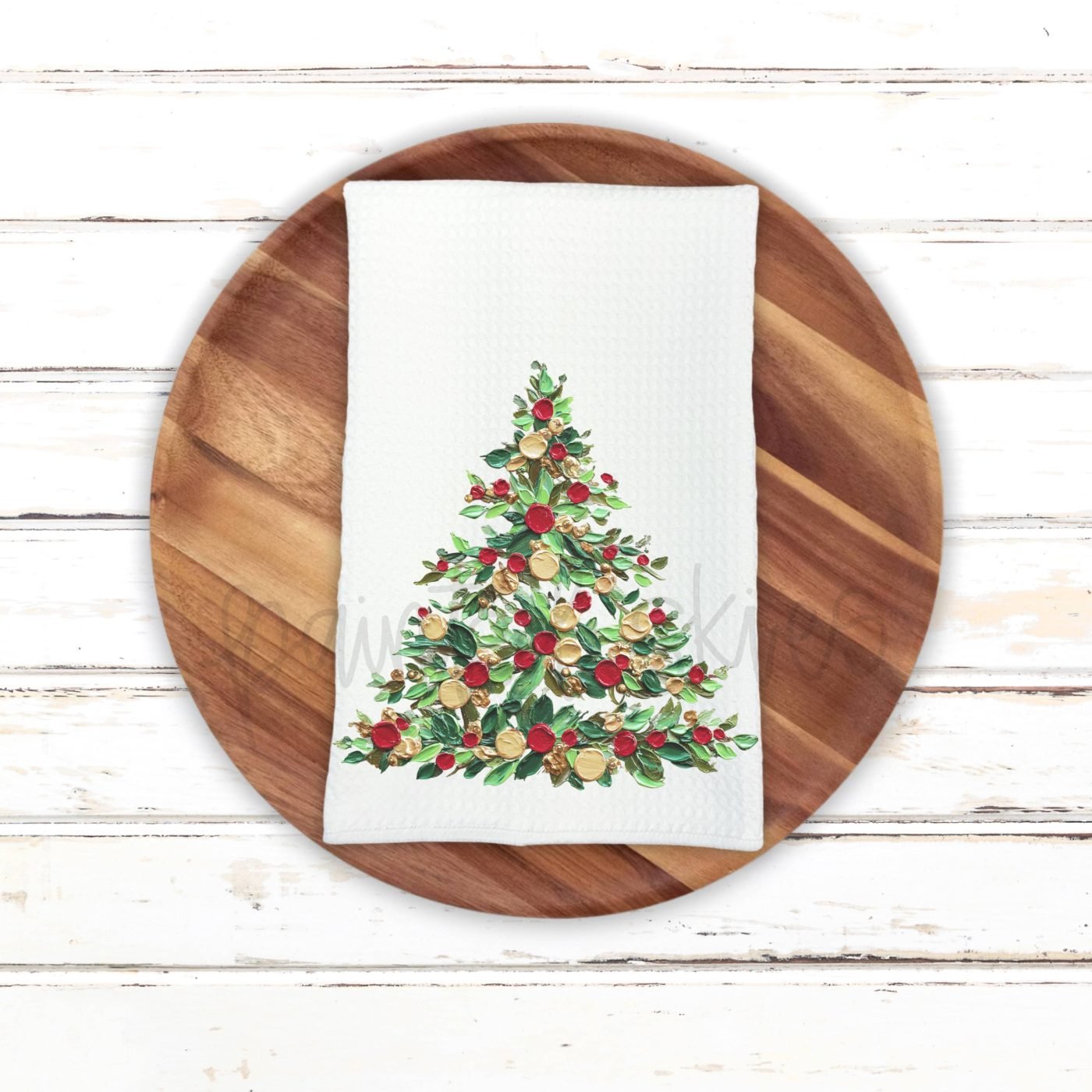 Hand Painted Christmas Tree Kitchen Dish Towel