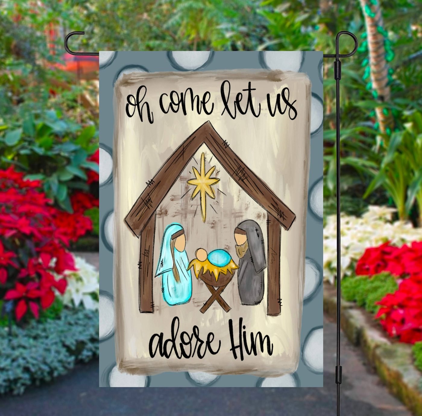 Manger Scene Christmas Garden Flag: Double Sided